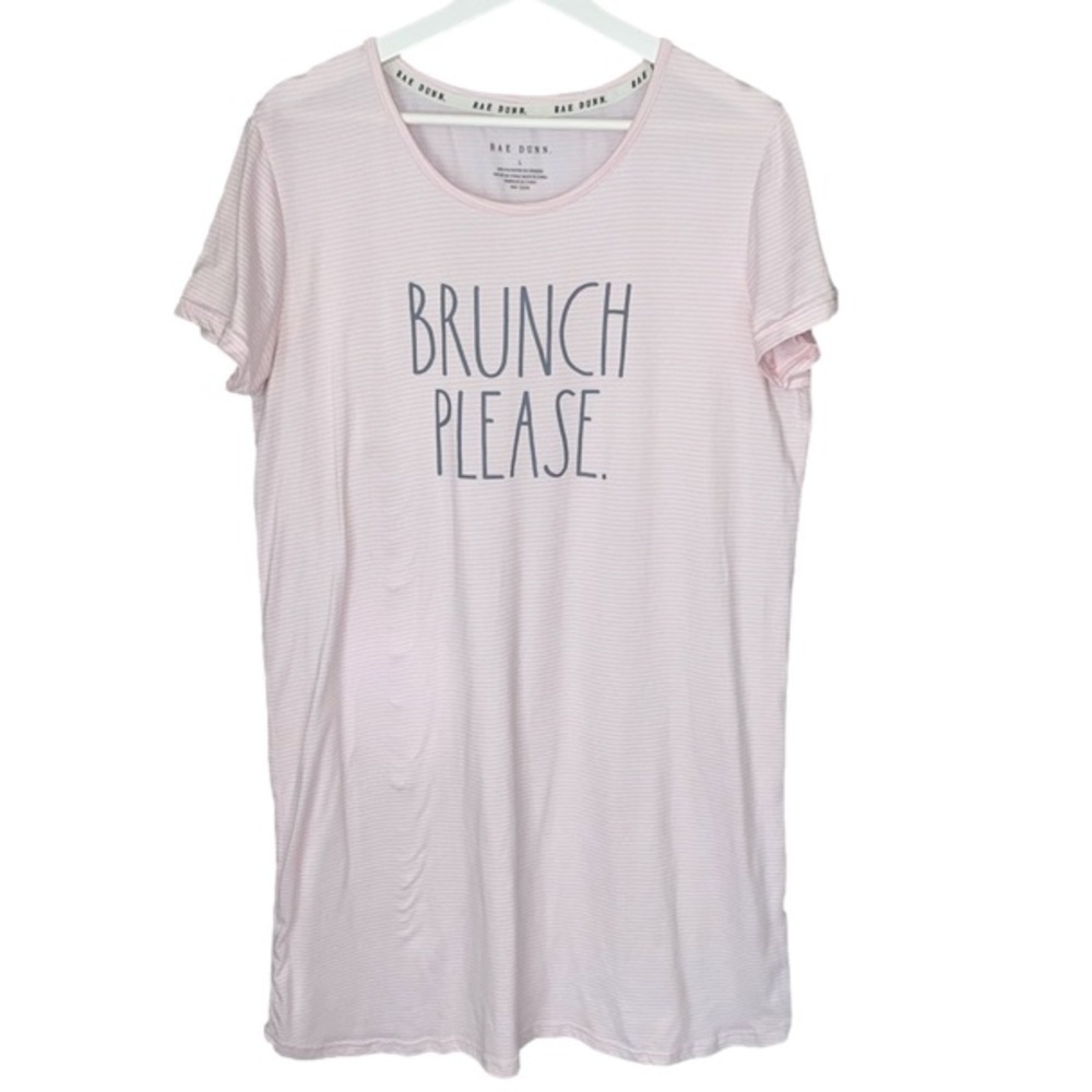 RAE DUNN “Brunch Please” Sleep Shirt, Pale Pink/White Stripe, Women’s Si…